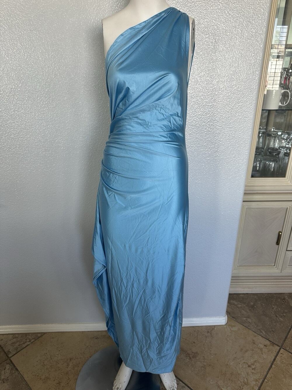 Women's Sexy One Shoulder Satin High Split Cocktail Wedding Party Maxi Dress
